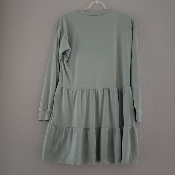 WILD FABLE Extra Small Light Blue Mineral Wash Tiered Sweatshirt Dress - Picture 4 of 11